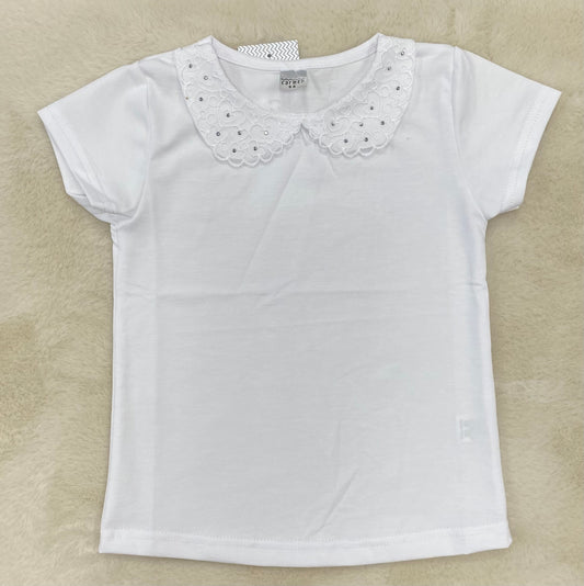 Biała bluzka krótki rękaw KOŁNIERZYK ROZMIARY 98-140 CARMEN