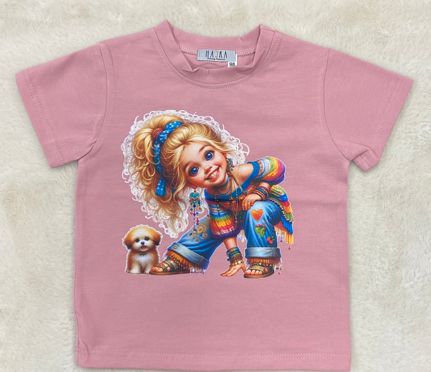 Bluzka z krótkim rękawem DZIEWCZYNKA Z PIESKIEM ROZMIARY 98-140 HAJKA