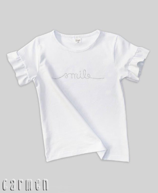 Bluzka biała z krótkim rękawem  116-164 CARMEN